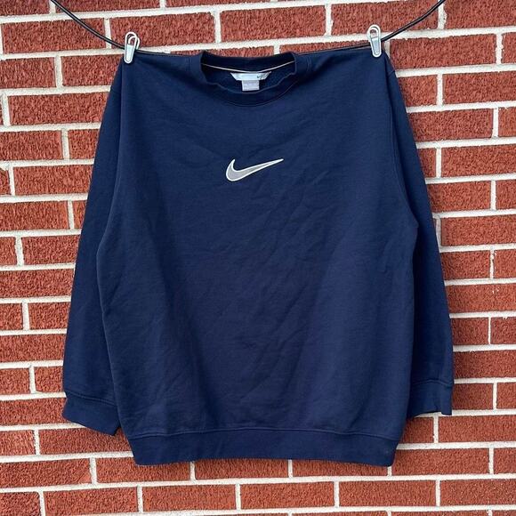 Vintage y2k nike center swoosh embroidered logo navy crewneck - Picture 1 of 3